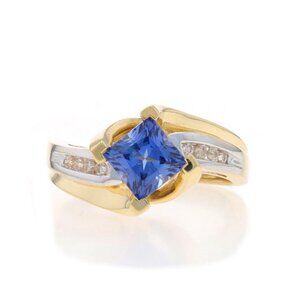 Yellow Gold Lab-Created Sapphire & Diamond Bypass Ring - 10k Princess 1.51ctw
